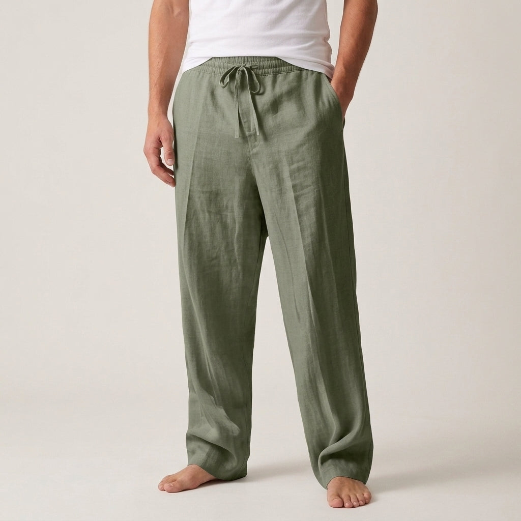 Męskie Lniane Spodnie Z Elastycznym Pasem Dla Mężczyzn