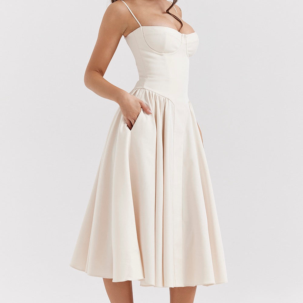 Elegancka Sukienka Midi Z Gorsetowym Gorsetem Dla Kobiet