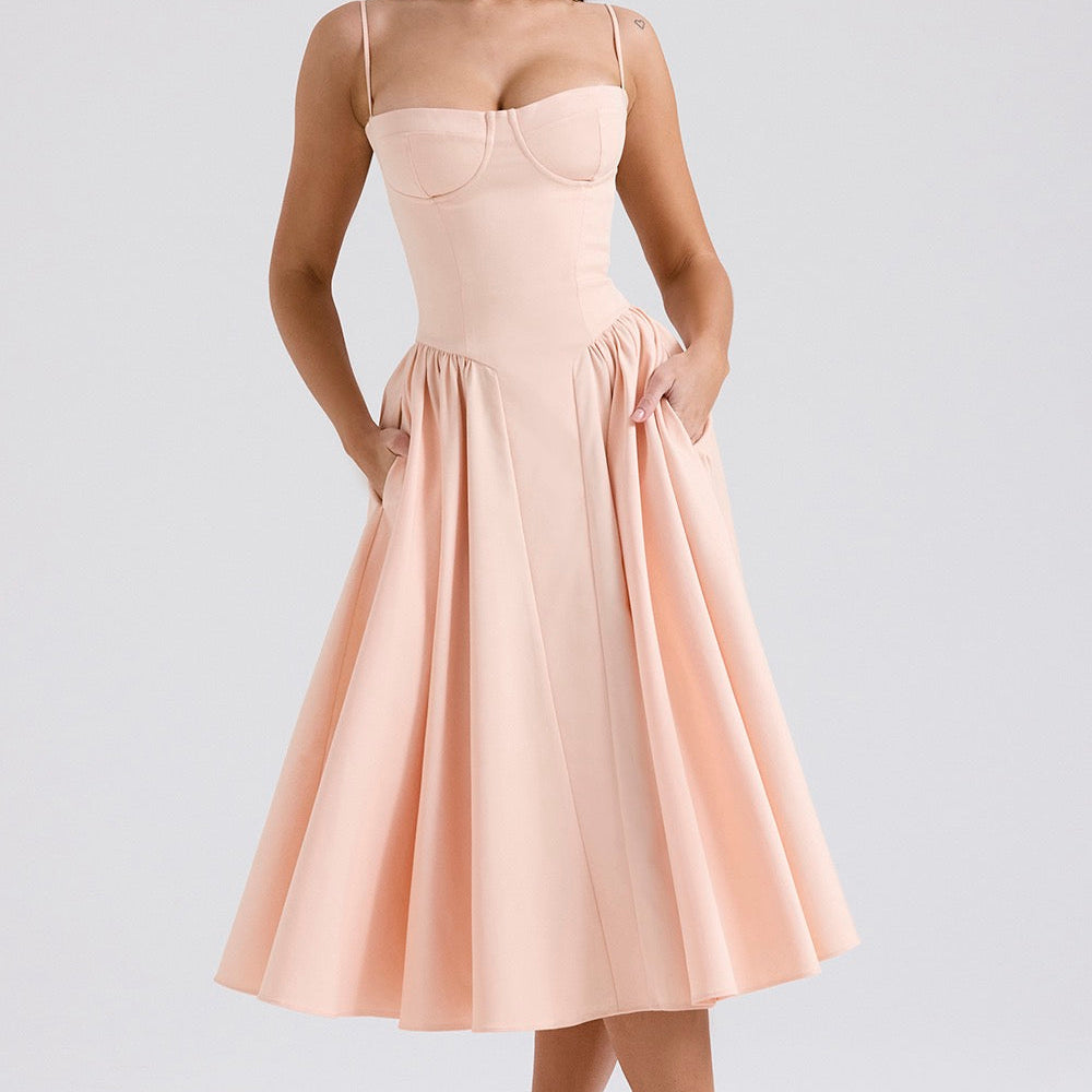 Elegancka Sukienka Midi Z Gorsetowym Gorsetem Dla Kobiet