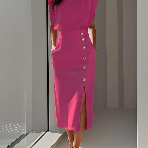 Elegancka Sukienka Midi Z Ozdobnymi Guzikami