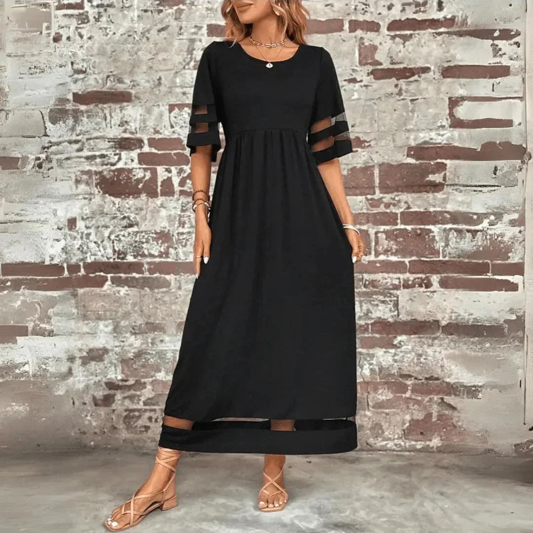 Elegancka Sukienka Midi Z Transparentnymi Wstawkami Dla Kobiet