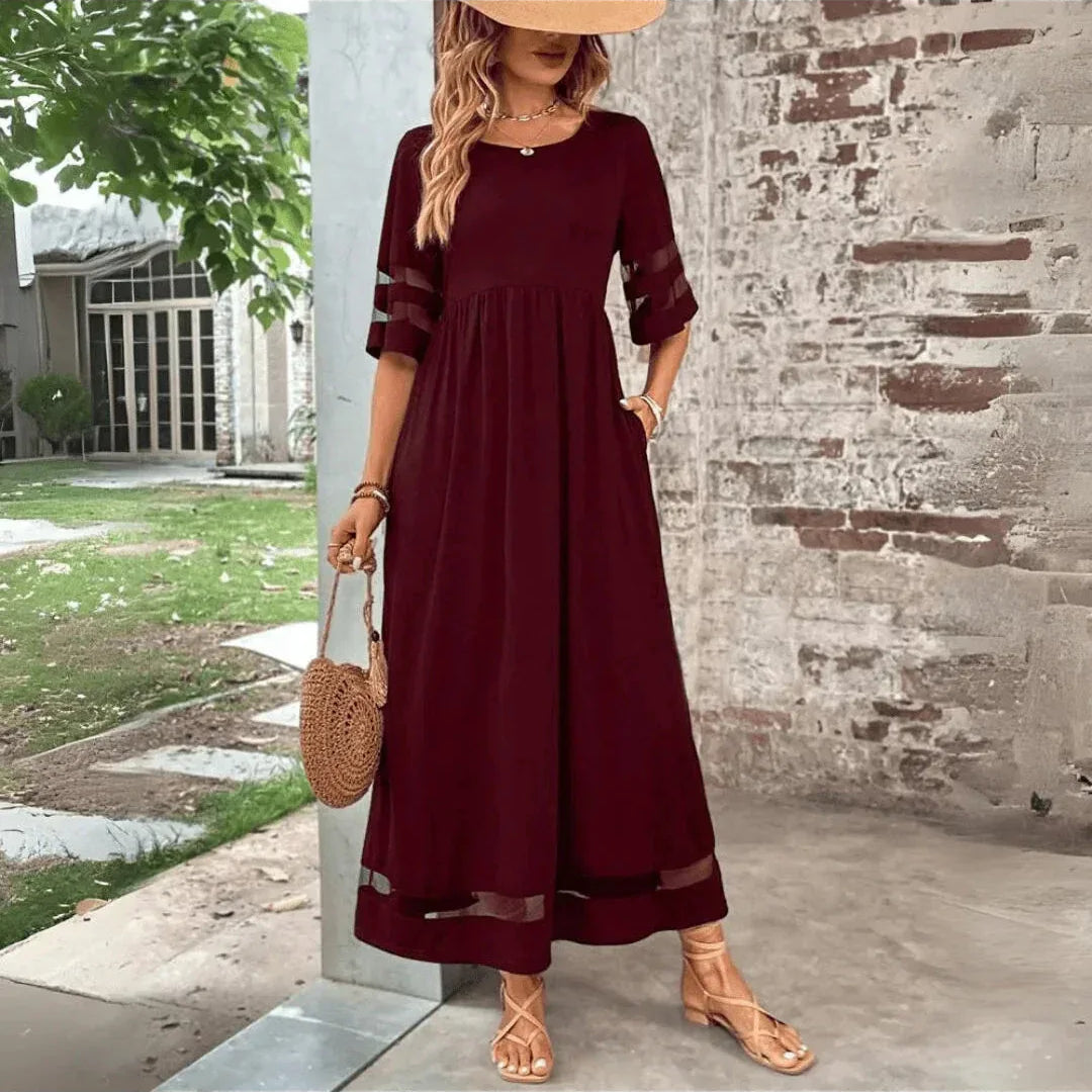 Elegancka Sukienka Midi Z Transparentnymi Wstawkami Dla Kobiet