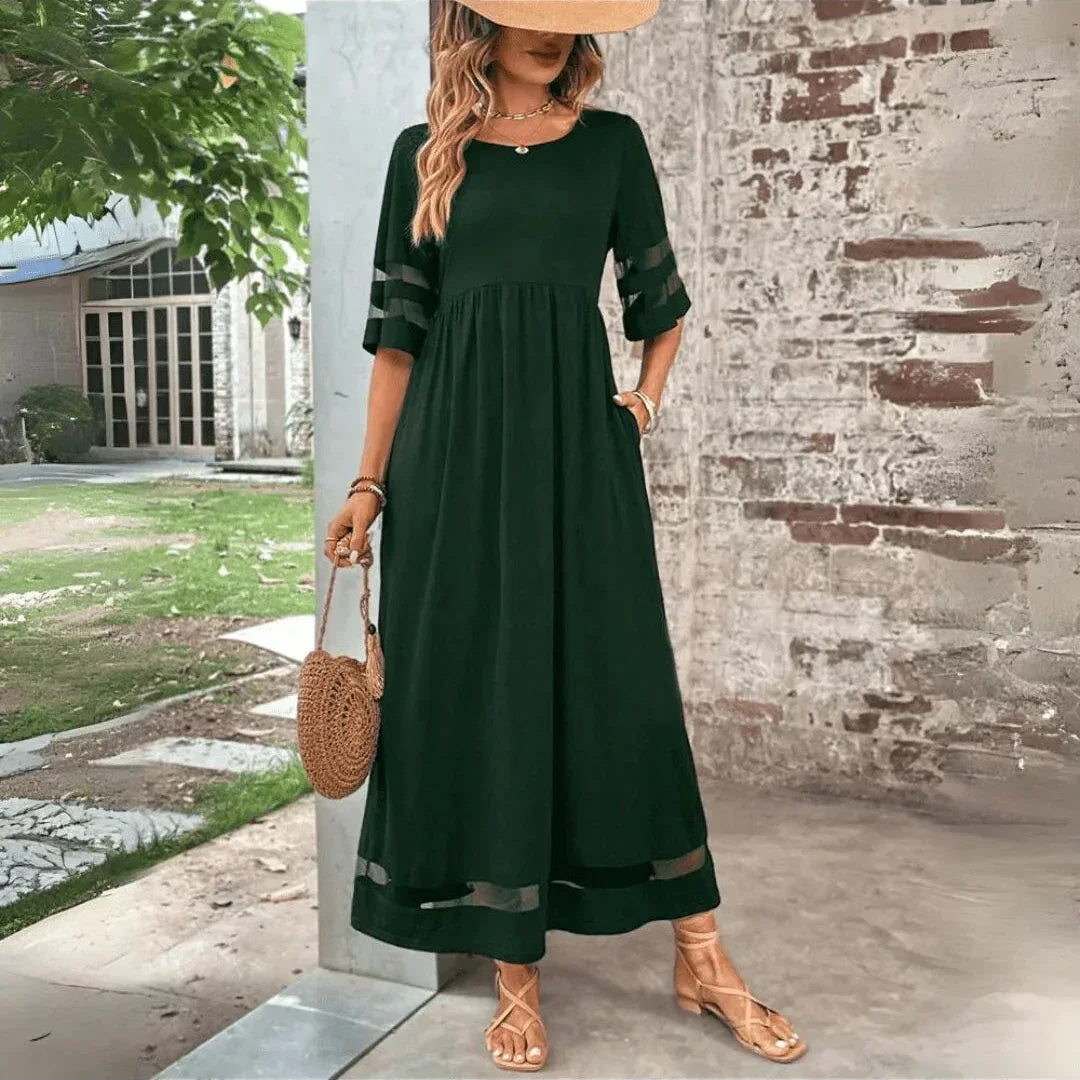 Elegancka Sukienka Midi Z Transparentnymi Wstawkami Dla Kobiet